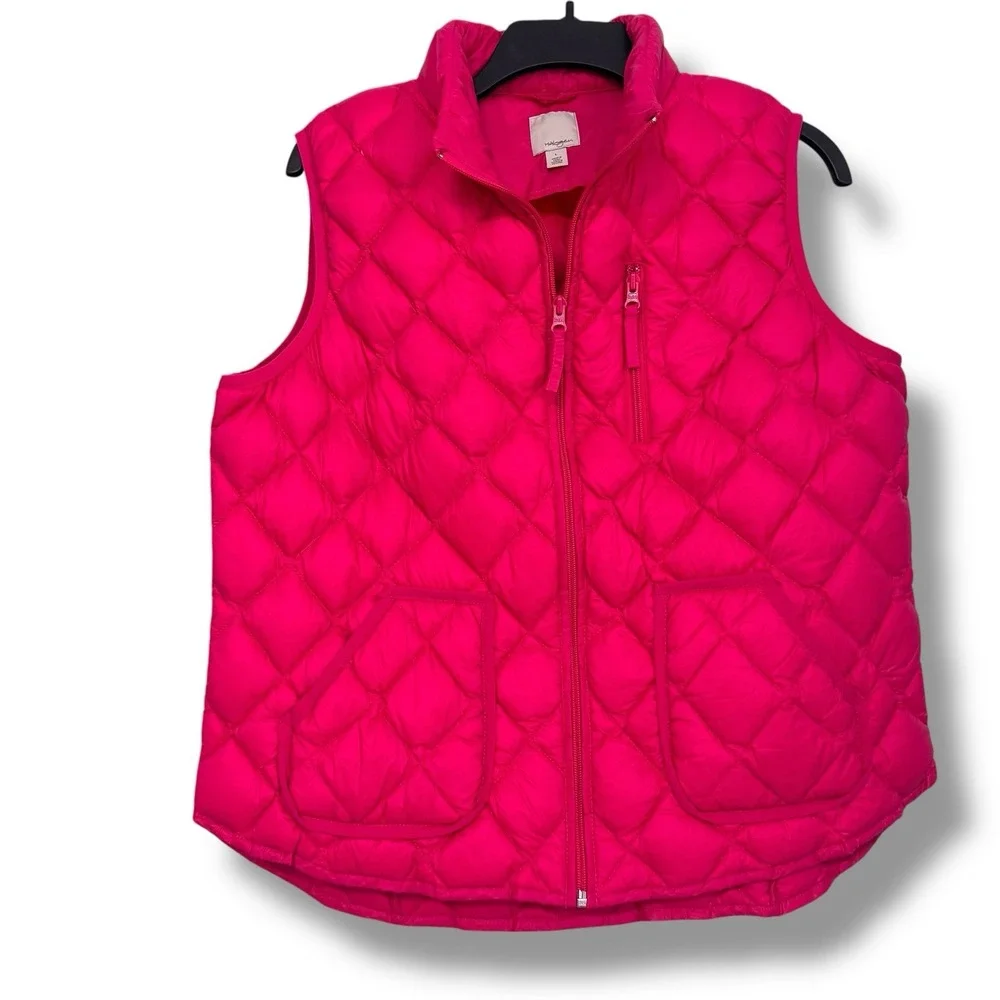 Halogen Women's Diamond Quilted Goose Down Vest Pink Size Large Ski Winter